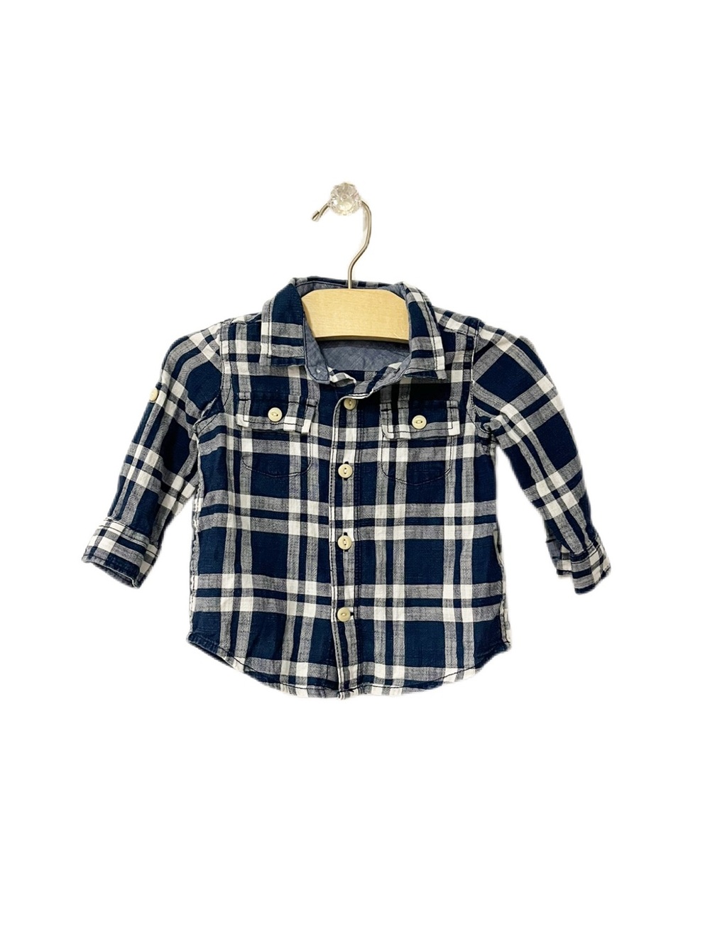 Baby Gap 6-12m Navy Plaid Button-Front Kids Shirt